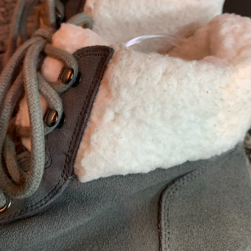 Splendid Gray Leather Suede High Top Sneakers With Faux Fur Trim Size 10